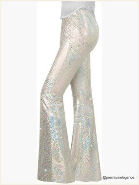 Sequin Flare Pants High Waisted Bell Bottoms Leggings Disco Clubwear